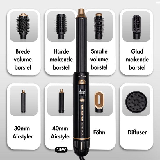 Sansbeauté® 8-in-1 Airstyler met Diffuser en Opbergdoos - Multistyler - Fohnborstel Kort Haar - Föhnborstel - Haarstyler - Haardroger - Warmteborstel - Krulborstel - Krultang - Stijlborstel - Roterende Kabel