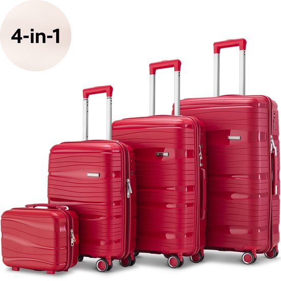 SC Travelin' Charm 4-delige Trolleyset – Handbagage & Check-in Koffers – 32L/60L/98L – Cijferslot – 360° Geruisloze Wielen – Lichtgewicht & Stevig – Modern Design - Rood