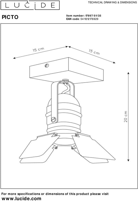 Lucide PICTO - Plafondspot (Plafondlamp) Kinderkamer - 1xGU10 - Blauw
