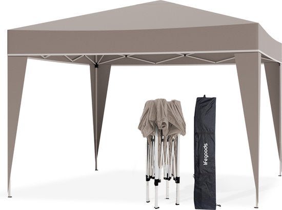 LifeGoods Partytent - Opvouwbaar - 3x3 m - Easy Up - Paviljoen - Vouwtent - Met Draagtas - Beige
