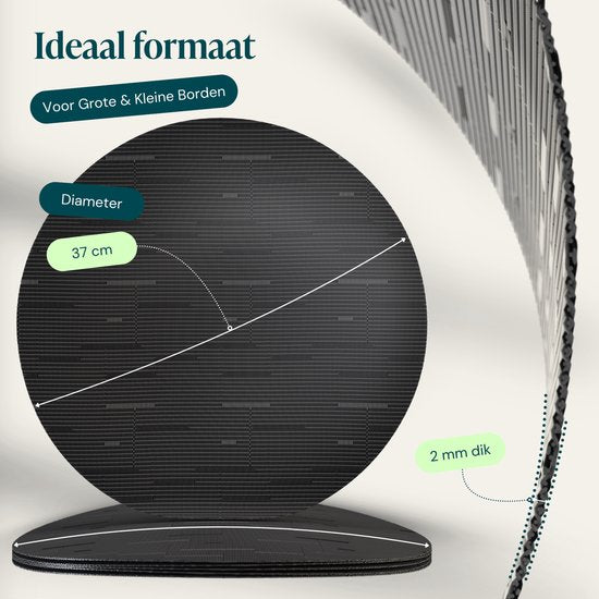 Castagnola Placemats - Placemat van Kunststof - Onderlegger - Onderzetter - Placemats Plastic en PVC - 6 Stuks - Diameter 37cm - Zwart