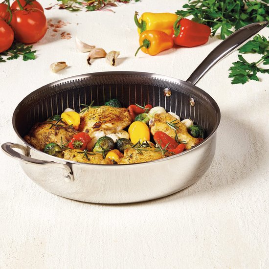 LIVINGTON Titan Pan - gecoate roestvrijstalen pan 28 cm met diamanten antiaanbaklaag - ovenvaste hoge pan voor alle soorten fornuizen