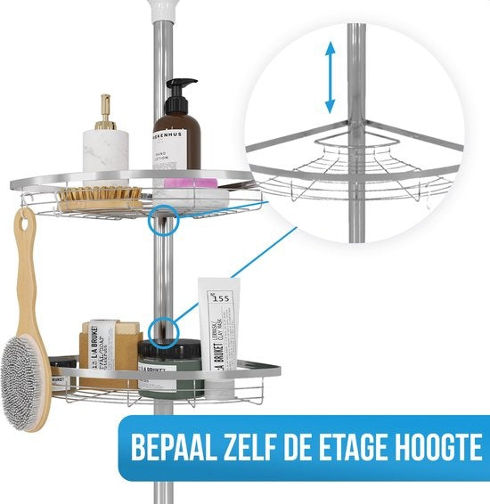 Strex Doucherek RVS - Verstelbaar 70-275 cm - 4 Mandjes - Robuuste Kwaliteit -  zonder Boren of Schroeven -