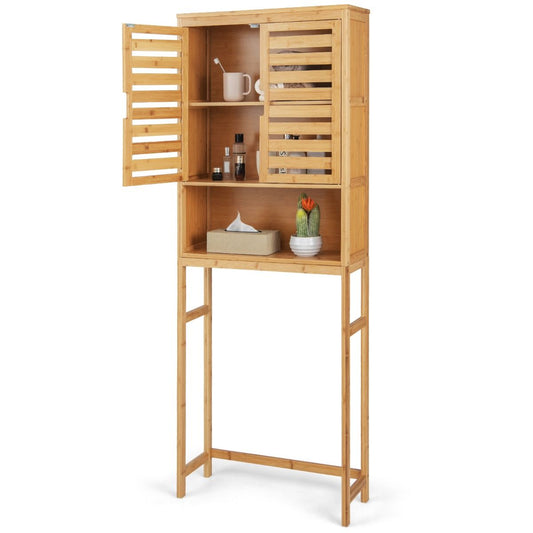 Coast Badkamerkast boven het toilet - hoge bamboe opbergkast met 2 deuren - ruimtebesparend - natuurlijk - 62 x 23 x 170 cm