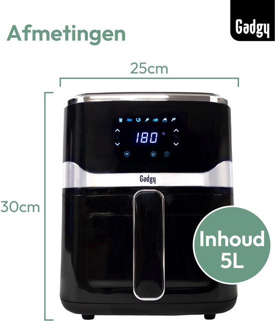 Gadgy Airfryer 5L met Kijkvenster – 1400W – Digitale Heteluchtfriteuse – 7 Voorgeprogrammeerde Programma’s – Touchscreen – Tot 200°C – Gezond Frituren Zonder Olie