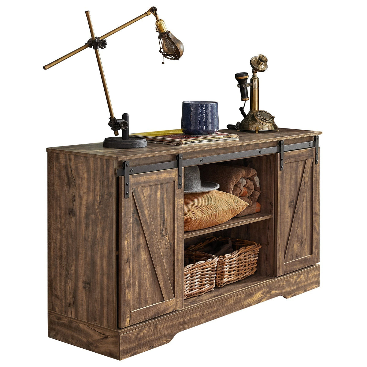 SoBuy Opbergkast – Schuifdeur, Verstelbare Planken, Landelijk Design – 120 x 40 x 70 cm – Kastanjebruin