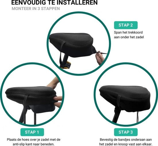 TIKKENS® Zadelhoes Fiets Gel 3D - Regenhoes Waterdicht - Fietszadeldek Silicone - Zitkussen - Fietszadelhoes - Zwart