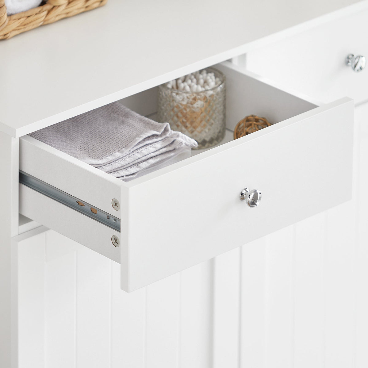 SoBuy BZR33-II-W Badkamerkast Met 2 Lades - 2 Verwijderbare Wasmanden – Modern Design – Wit – 78x38x90 cm