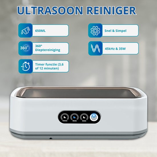 Ultrasoon Reiniger - 650ml - Reinigingsapparaat voor Brillen - Sieradenreiniger - Horloge - Zeri