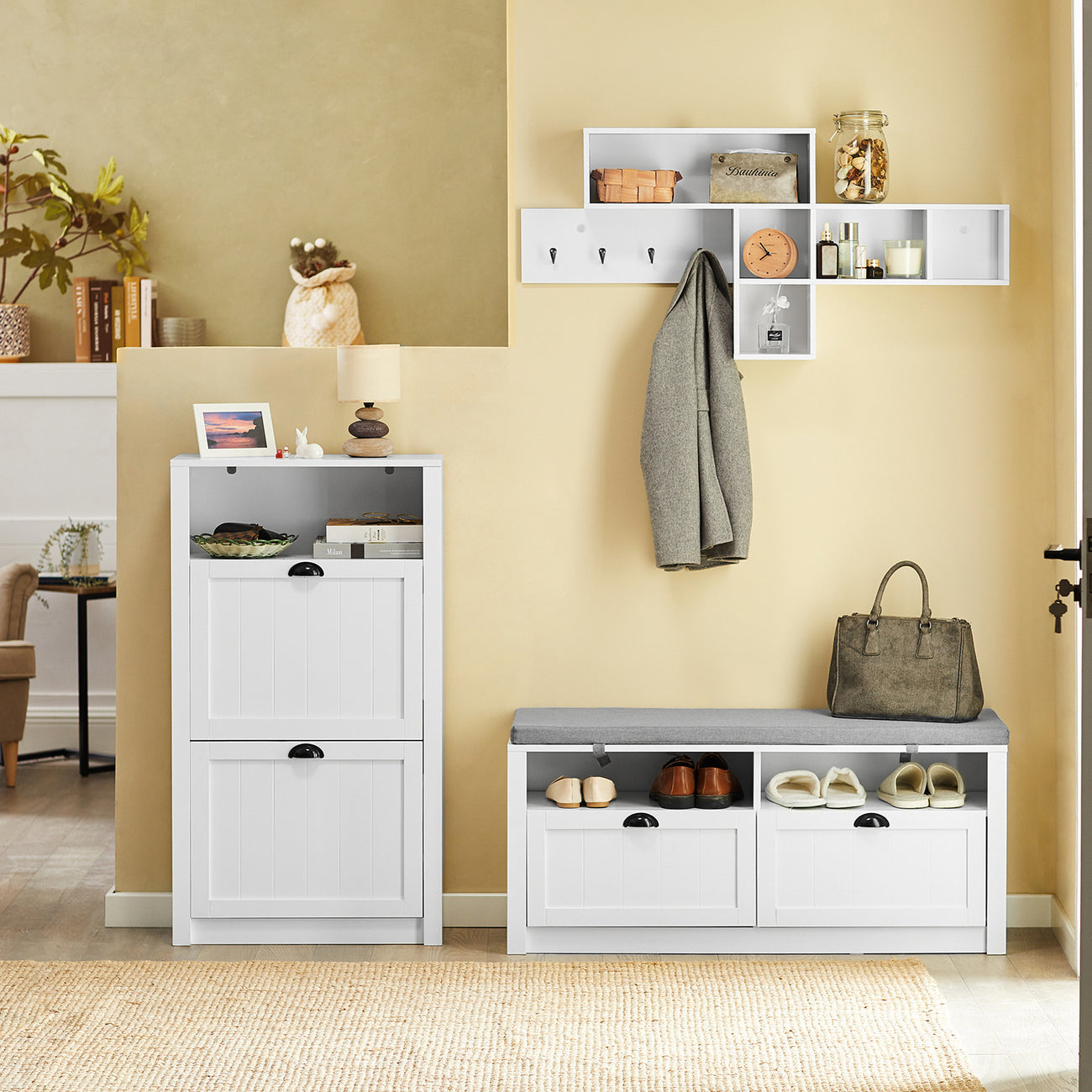 SoBuy FSR87-K-W Schoenenkast Met 2 Kleppen - 60 x 24 x 110 cm - Wit