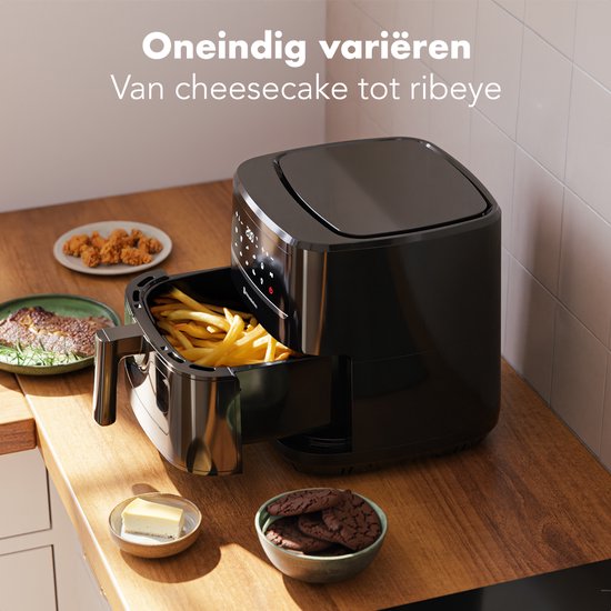 KitchenBrothers Airfryer XXL - 7.5L - 1800W - Heteluchtfriteuse - Dual Heating - 50ºC tot 200ºC - 10 Kookprogramma's - Zwart