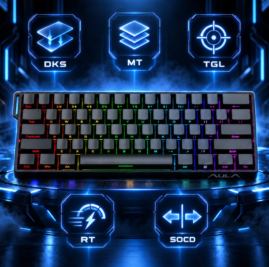 AULA WIN60 HE Gamingtoetsenbord - 60% Compact - Magnetische Switches - 8000 Hz - Rapid Trigger - RGB - 30,2 x 10,9 cm