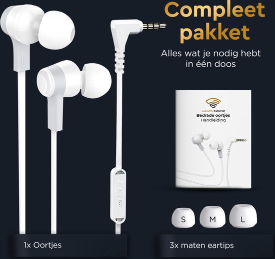Golden Sound Bedrade oordopjes - Siliconen tips - 3.5mm jack aansluiting - Oortjes met Draad en Microfoon