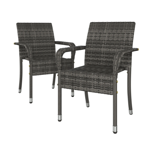 Yaheetech Rotan Tuinstoelen Set van 2 - Grijs - 58 x 58 x 84 cm - Stapelbaar, met Armleuning