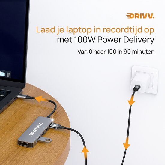 Premium USB C Hub 5 in 1 - HDMI 4K 30Hz - PD 100W - USB 3.0 - USB 20 - USB Splitter - Adapter - Space Grey