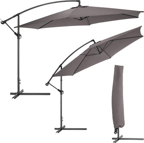 tectake® - Aluminium zweefparasol - Doorsnede 350 cm - Draaibaar - Kantelbaar (traploos verstelbaar) - UV-bescherming - Incl. beschermhoes - grijs