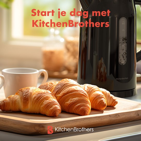 KitchenBrothers Waterkoker - Elektrisch - 1,7 Liter - Met Kalkfilter - Dubbelwandig - Cool-touch - Zwart