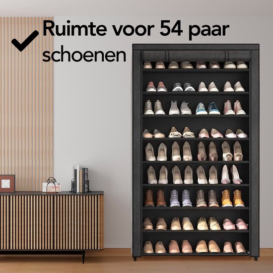 Brixy Schoenenrek XXL - 9-Laags Schoenenkast - Tot 54 Paar Schoenen - 160x100x28cm - Zwart