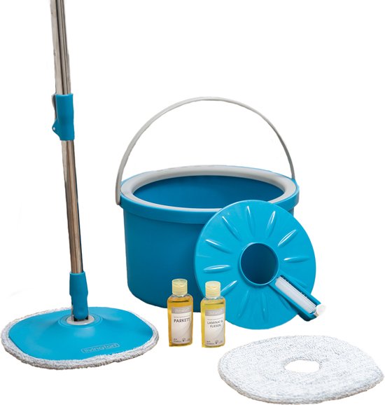 Livington Clean Water Spin Mop friswater-dweilsysteem inclusief reiniger en pads - scheidt vuil water van schoon water - Dweilmop voor elke vloer - 360° draaibare dweilkop - Mail Order Edition