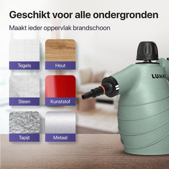 LUMAN 16 in 1 Stoomreiniger C1 - Handstoomreiniger - Handstomer - Vlekkenreiniger - Tapijtreiniger - Incl. Opbergtas en 16 Opzetstukken - 1050 Watt - 450 ML - Groen