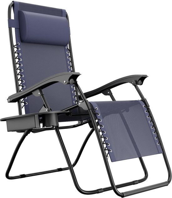 LifeGoods Opvouwbare Tuinstoel - Ligstoel Tuin - 30°-90° Verstelbaar - Metaal - Blauw