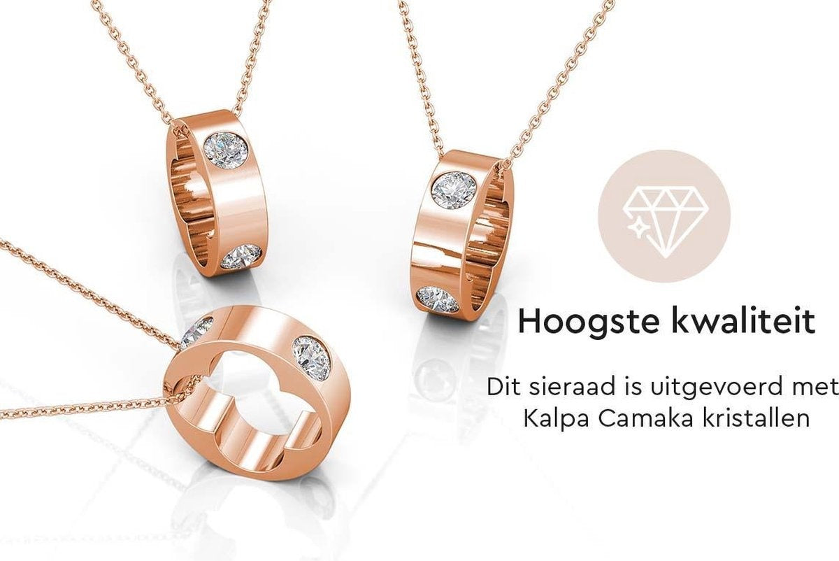 Yolora Dames Ketting met Hanger - Kalpa Camaka Kristallen - Rosé kleurig - 18K Roségoud Verguld - Vrouwen collier Rose gold - Sieraden - Luxe Giftbox - Geschenkdoos - Cadeau doos - Exclusieve Geschenkverpakking - Mooie Cadeauverpakking