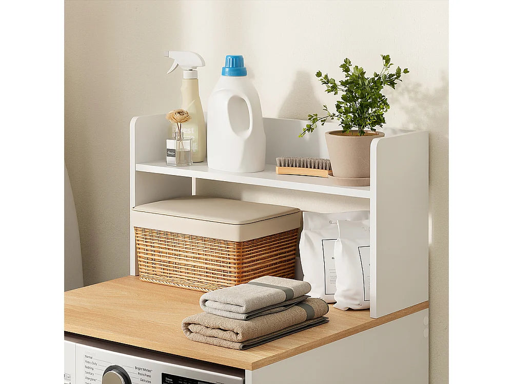 SoBuy Wasmachinekast BZR224-WN - Met Werkblad en Open Plank - 66 x 60 x 126,5 cm - Wit/Licht Eiken