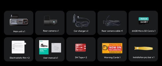 Botslab G980H Pro 2CH 4K Wifi Gps 2CH 64gb dashcam - 4K camera voor + 2K achter - 2,45 inch LCD - Wifi en Gps - Parkeermodus - 64gb Micro SD kaart - dashcam voor auto