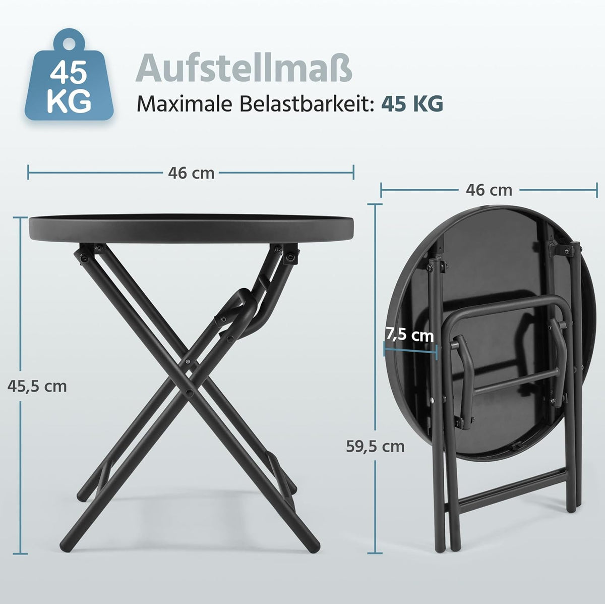 Yaheetech Ronde klaptafel Ø 46 cm – zwart glas en metaal, weerbestendig