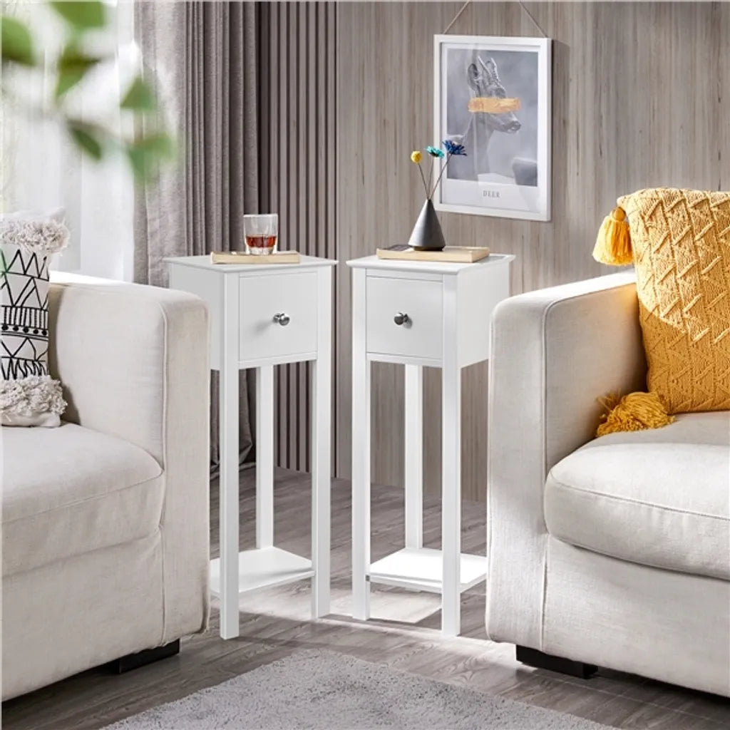 Yaheetech Set van 2 Nachtkastjes met Lade en Open Vak - Wit - 25 x 25 x 70 cm