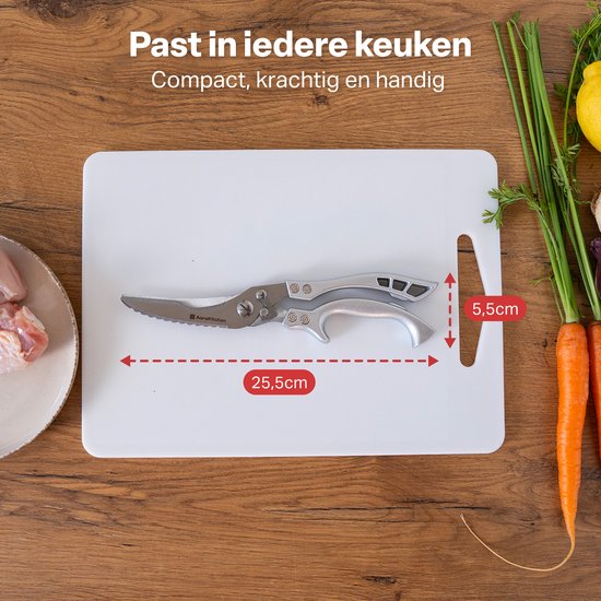 AoraKitchen Vleesschaar - RVS Keukenschaar - voor Vlees, Vis, Kip & Bot - Kruidenschaar - Vaatwasserbestendig - Incl. Hoes