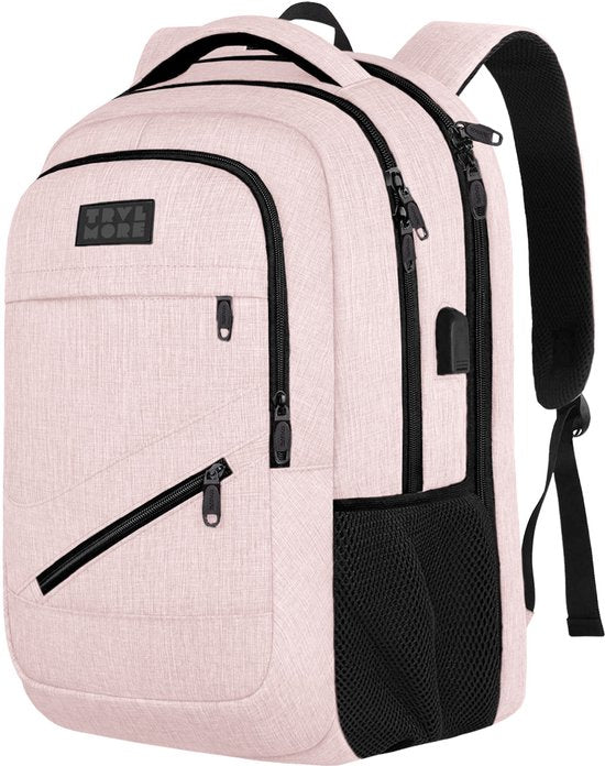 TRVLMORE Rugzak met Levenslange - Rugtas met 15,6 Inch Laptopvak - Schooltas - Spatwaterdicht - Heren en Dames - Jongens en Meisjes - 28L - Roze
