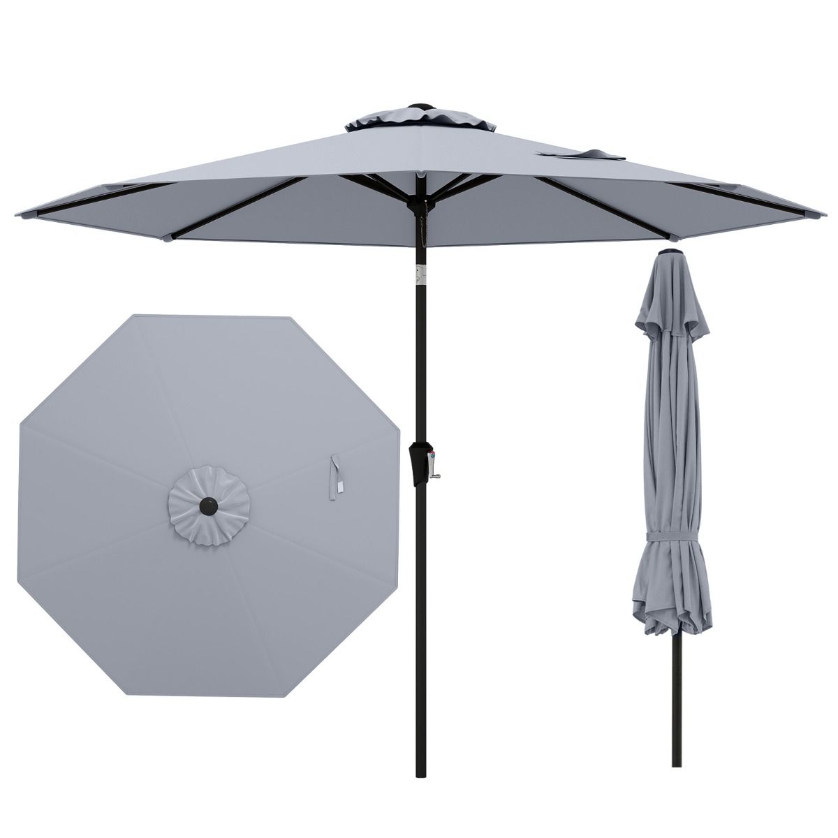 Coast Terrasparasol 270 cm Grijs – Kantelbaar Marktscherm met Zwengel en Geventileerd Dak