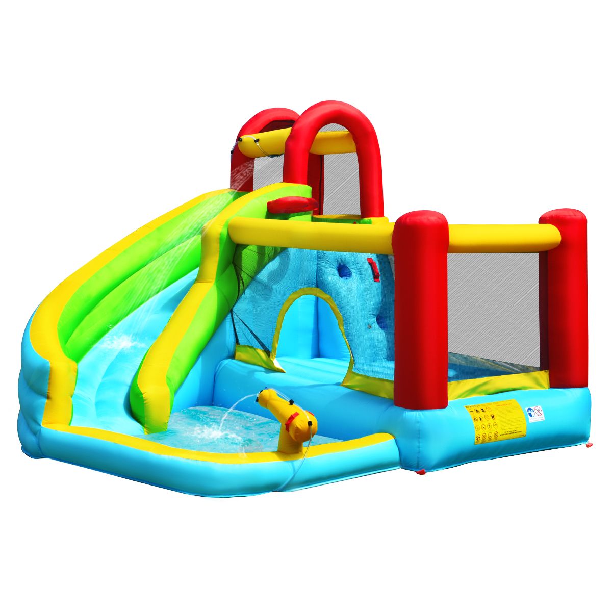 Coast Opblaasbaar Springkasteel 6-in-1 - Gebogen glijbaan - Klimmuur en waterkanon - 320 x 305 x 213 cm