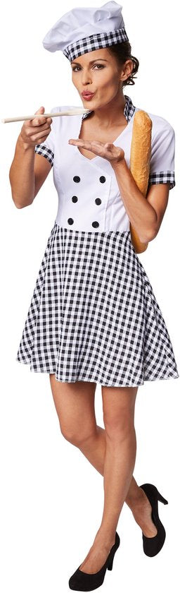Dressforfun Vrouwenkostuum chef-kokkin XL - verkleedkleding kostuum halloween verkleden feestkleding carnavalskleding carnaval feestkledij partykleding - 301511