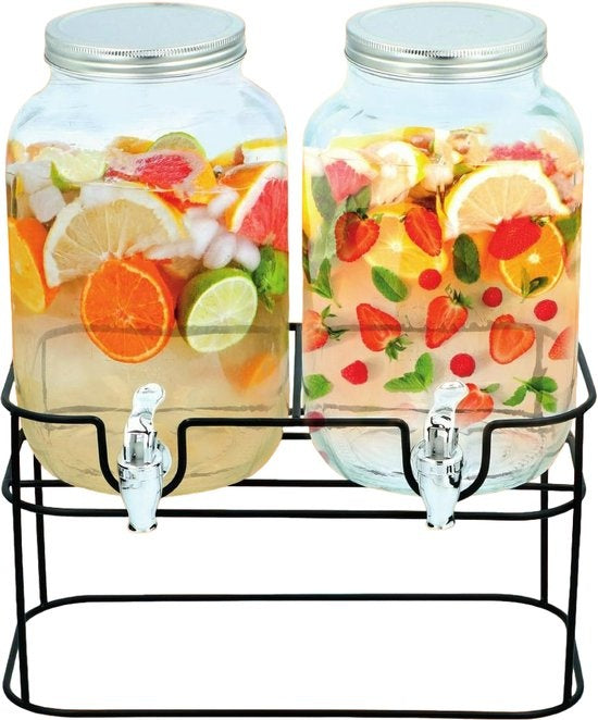 Merkloos Elegante dubbele drankdispenser 2x 4 liter Inclusief standaard 33x17x32cm