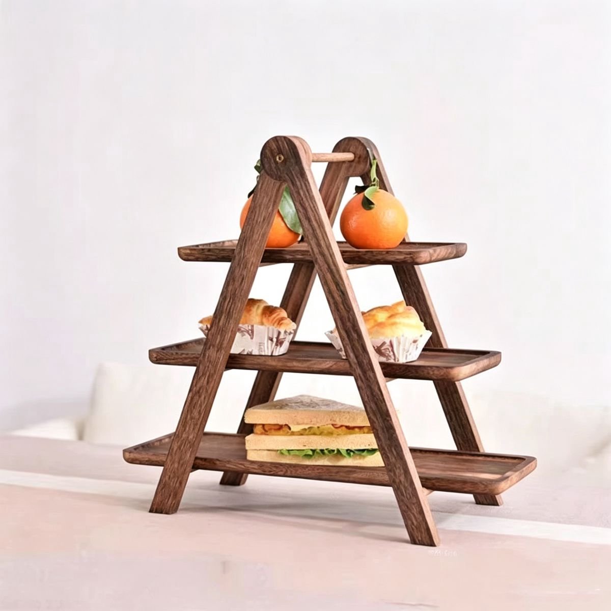 Ceruzo Houten Serveerrek met 3 Lagen – Inklapbare Etagère – 43 x 18 x 40 cm