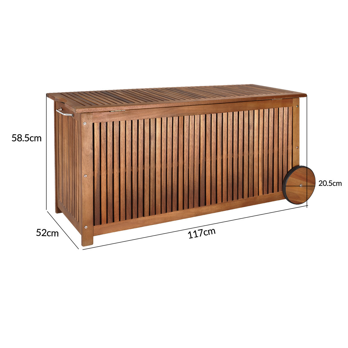 Casaria Opbergbox – Waterdicht Acaciahout met Wielen & Binnenzeil – 117 x 52 x 58,5 cm – Bruin