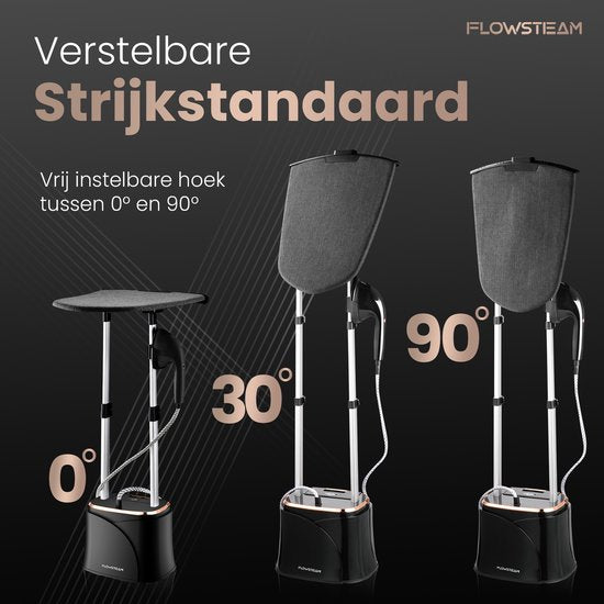 FLOWSTEAM® PRO Kledingstomer - Handstomer - Stoomreiniger - Stoomapparaat Kleding - 150 Minuten Stomen - 2.5M Snoer - Zwart