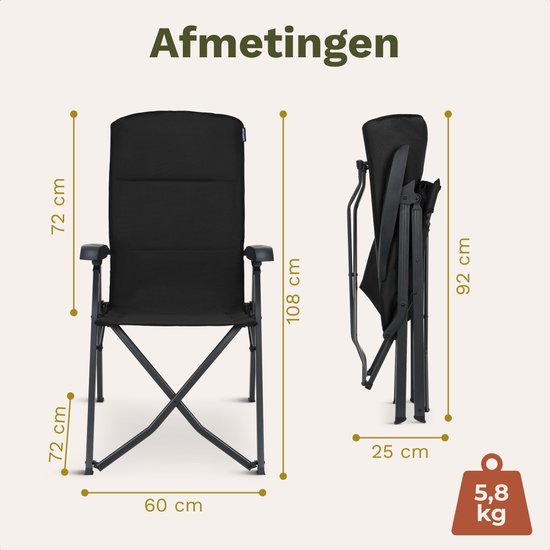 TRVLMORE Campingstoel Luxe - Opvouwbaar - 150KG Draagvermogen - Incl. Draagtas - Klapstoel - Kampeerstoel - Vouwstoel - Zwart