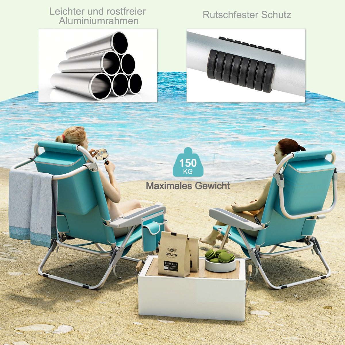 Coast Strandstoel - 2 stuks - Inklapbaar - Max. 150 kg - 66 x 65 x 78 cm -Blauw