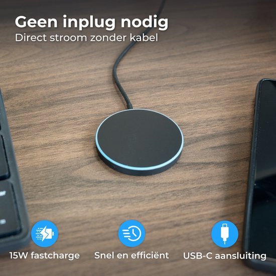 Nuvance Draadloze Oplader 15W - Draadloos Oplader - Geschikt voor MagSafe - USB C - Snellader - Wireless Charger - Zwart