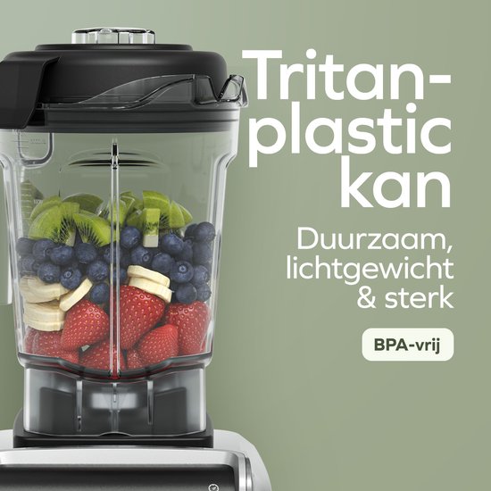 KitchenBrothers Power Blender - 1600W - 2L - Smoothie Maker - IJscrusher - Metallic Grijs
