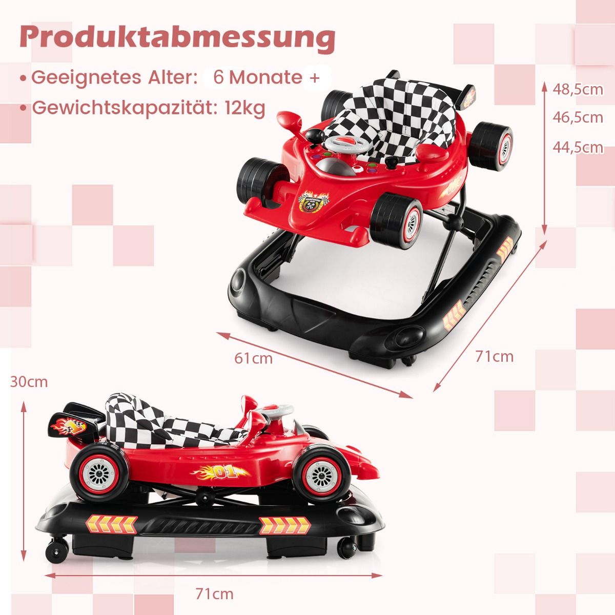 Coast 4-in-1 Babyloopwagen - verstelbare hoogte - afneembaar speelblad - roze