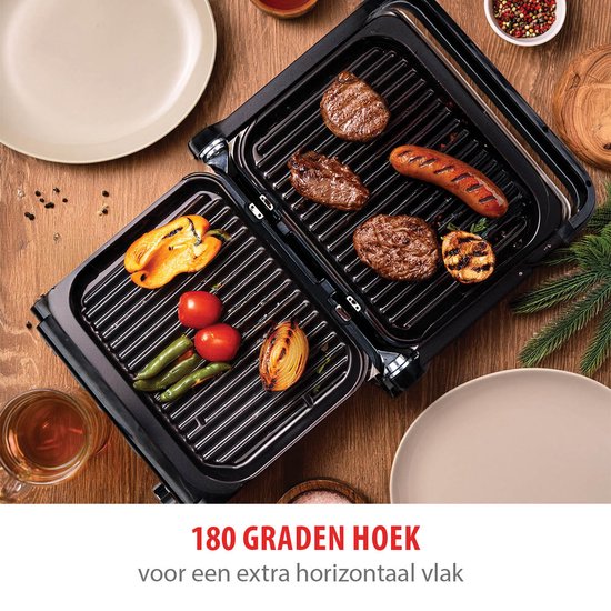 alpina Contactgrill 2100W - Tosti Apparaat met 7 Grill Standen - Tafelgrill met Uitneembare Platen - Panini Grill 37,6 x 33,1 cm - Anti-Aanbaklaag - RVS/Aluminium