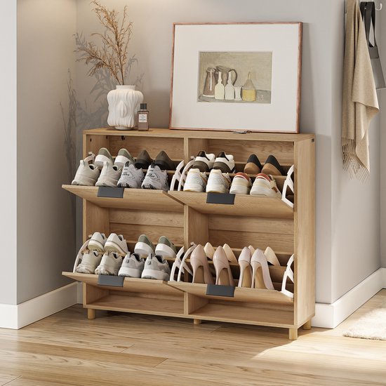 SoBuy Schuhschrank - Schoenenkast - 4 Kleppen - 8 Vakken - Modern Design - 83x24x100 cm | FSR214-N