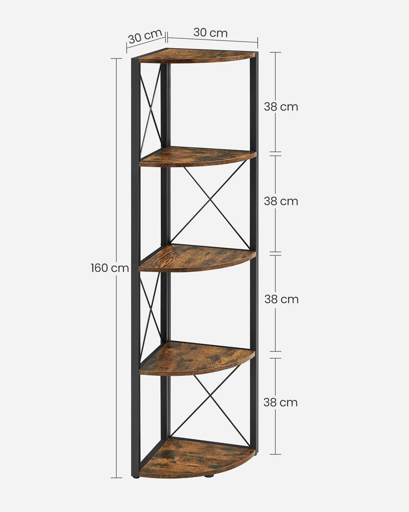 Vasagle Hoekplank met 5 Niveaus - Vintage Bruin/Zwart - 30 x 30 x 160 cm