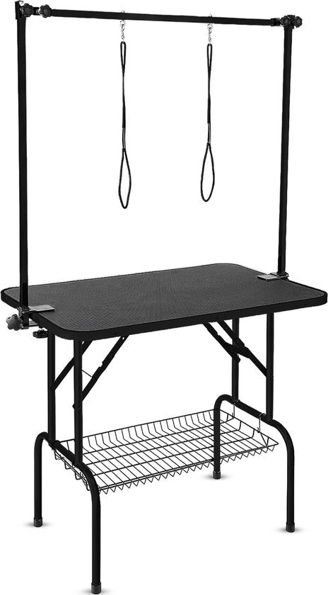 Animali Trimtafel - Trimtafel voor honden/katten - Hondentrimtafel - Inklapbaar - Aanlijnoptie - Opbergmand - 80KG draagvermogen - Zwart