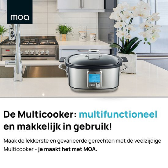 MOA Multicooker - Slowcooker - 8 Kookfuncties - 6 Liter - 1250W - Rijstkoker - Stoomkoker - Sous Vide koker - Yoghurtmaker - RVS - MC01S
