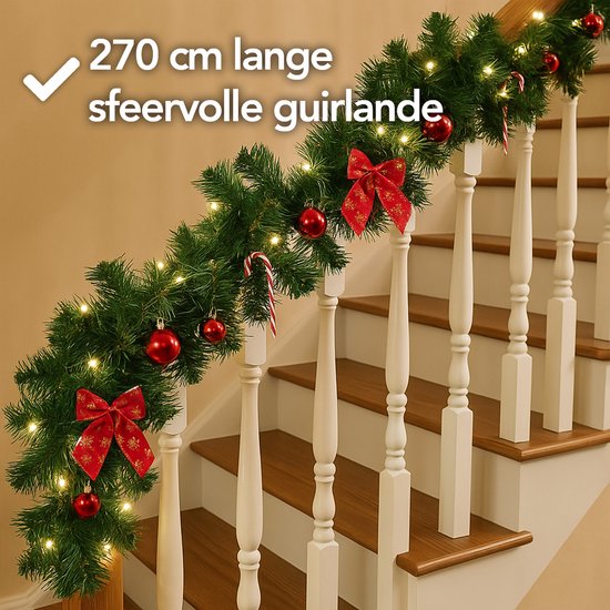 Nordlandia guirlande met verlichting - Timer - Kerstversiering - 270 cm - Kerstslinger - Kerstdecoratie - 35 LED - Stekker